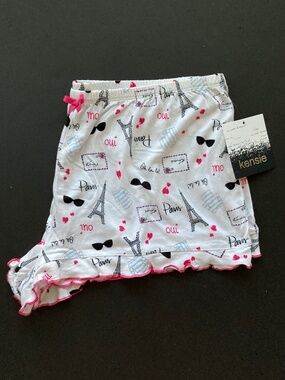 Kensie Paris-Themed Sleep Shorts/Eiffel Tower & More/Ruffled Edges & Bow/L/NWT!